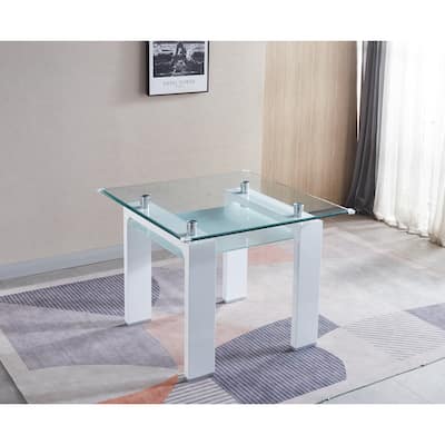 Tempered Glass Top Square Double-Layer Dining Table with MDF Legs