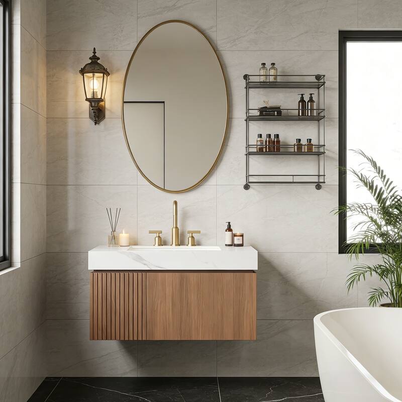 Floating Storage Bathroom Vanity with 3 Pre-drilled Faucet Holes