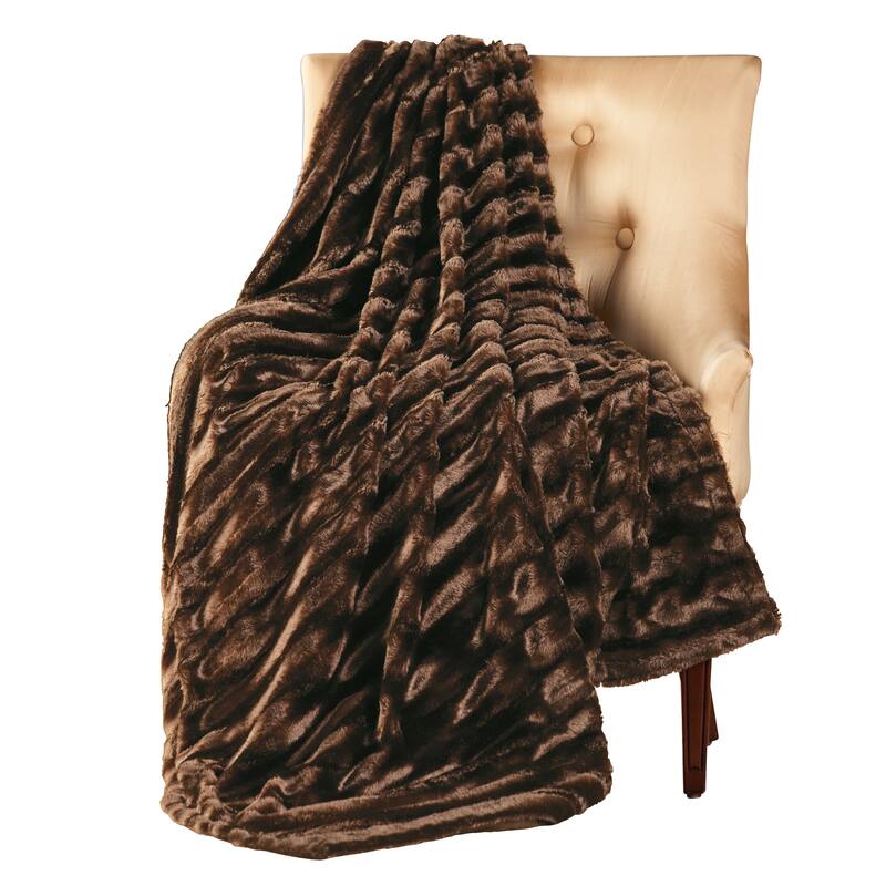 Striped Fake Mink Fur Throw Blanket