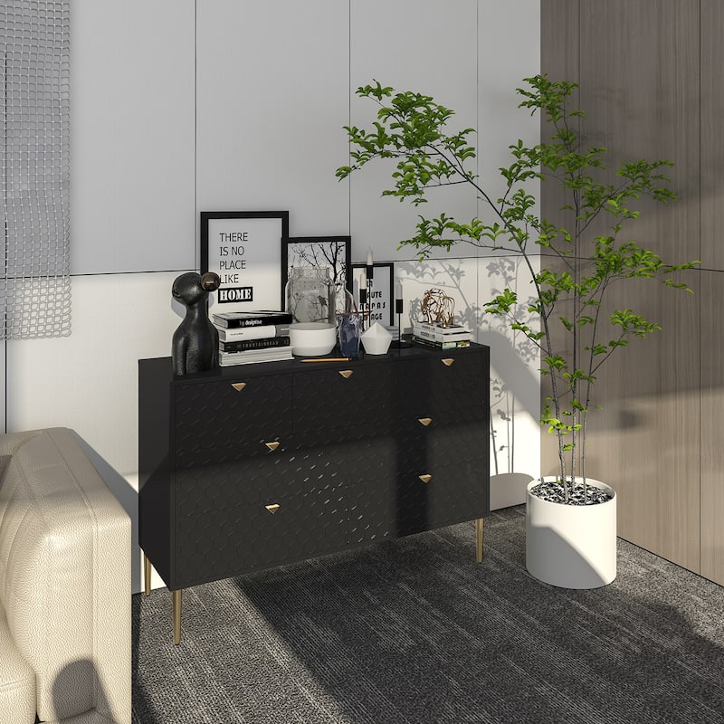 Honeycomb 7-Drawer Storage Cabinet, Accent Cabinet with Tapered Metal Legs, Buffet Sideboard with Versatile Storage