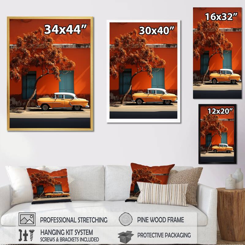 Designart "Cuba Orange Car Heritage" Cuba Wall Art