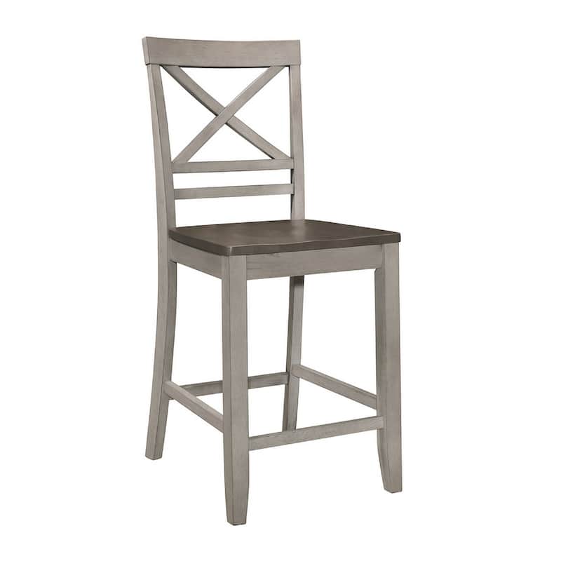 Brian 23 Inch Counter Chair Crossbuck Backrest Rustic Gray Wood Brown