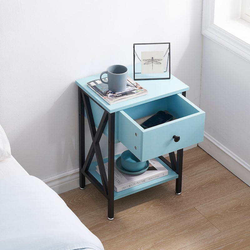 VECELO Modern Nightstand 1-Drawer with Storage Shelf, End Table/Side Table