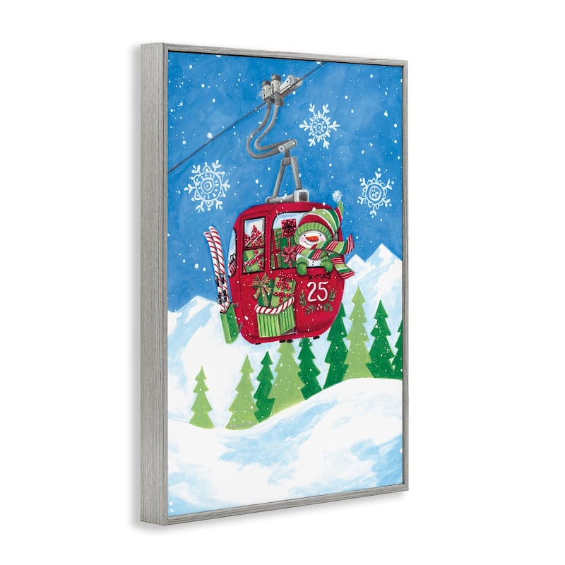 Stupell Snowman on Ski Lift Framed Giclee Art Design By Diane Kater
