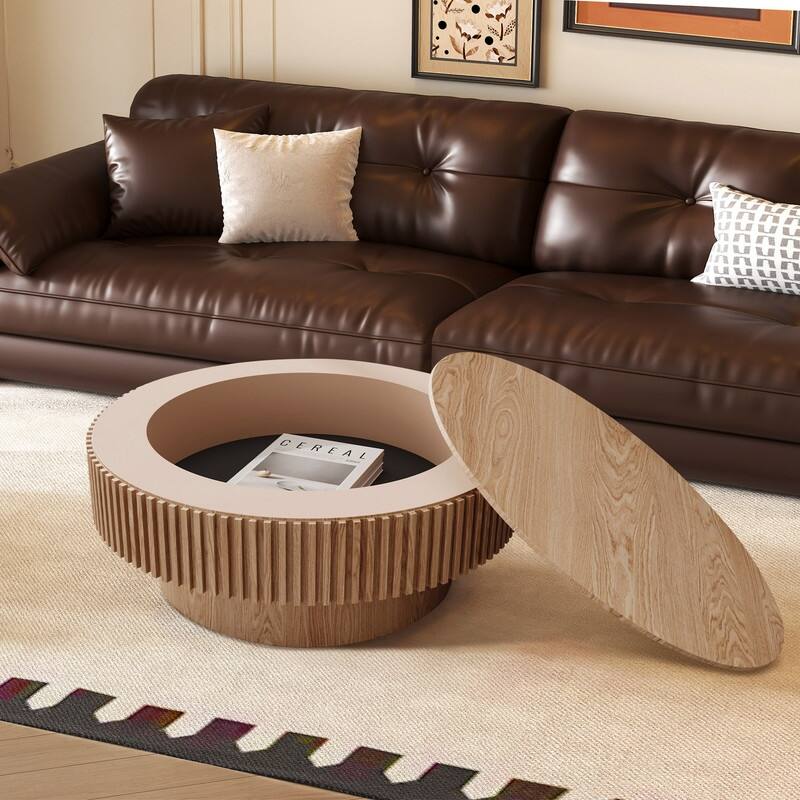 Modern 31.5" Round Coffee Table with Storage Solid Wood Veneer for Living Room and Bedroom Use