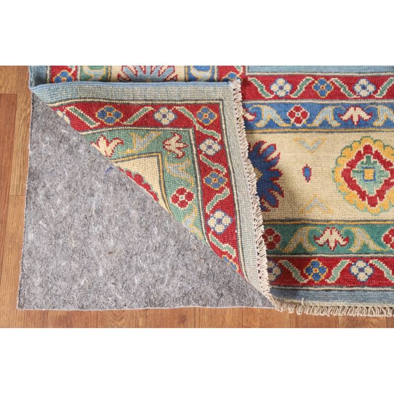 Hand Knotted Oriental 100% Wool Carpet Traditional Geometric Navy Blue & Blues Kazak Area Rug - 9' 6'' X 6' 8''