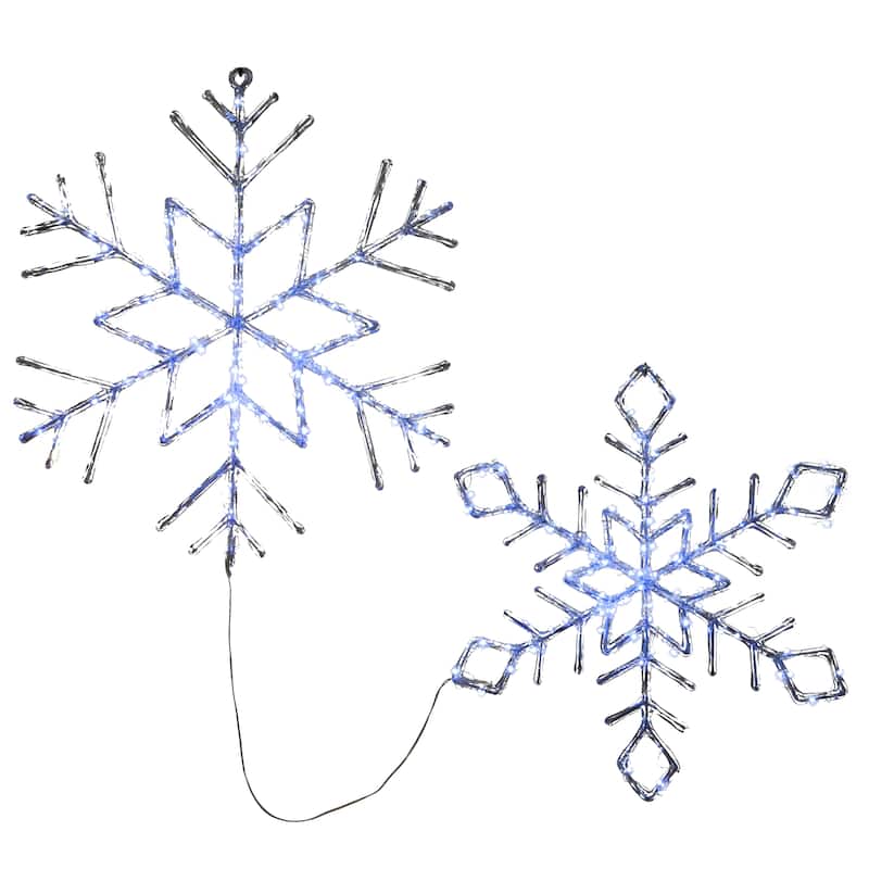 National Tree Company LED Light Ice Crystal Snowflakes, Set of 2 - White - 20 in