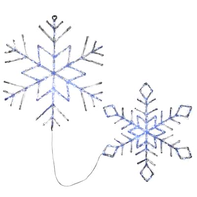 National Tree Company LED Light Ice Crystal Snowflakes, Set of 2 - White - 20 in