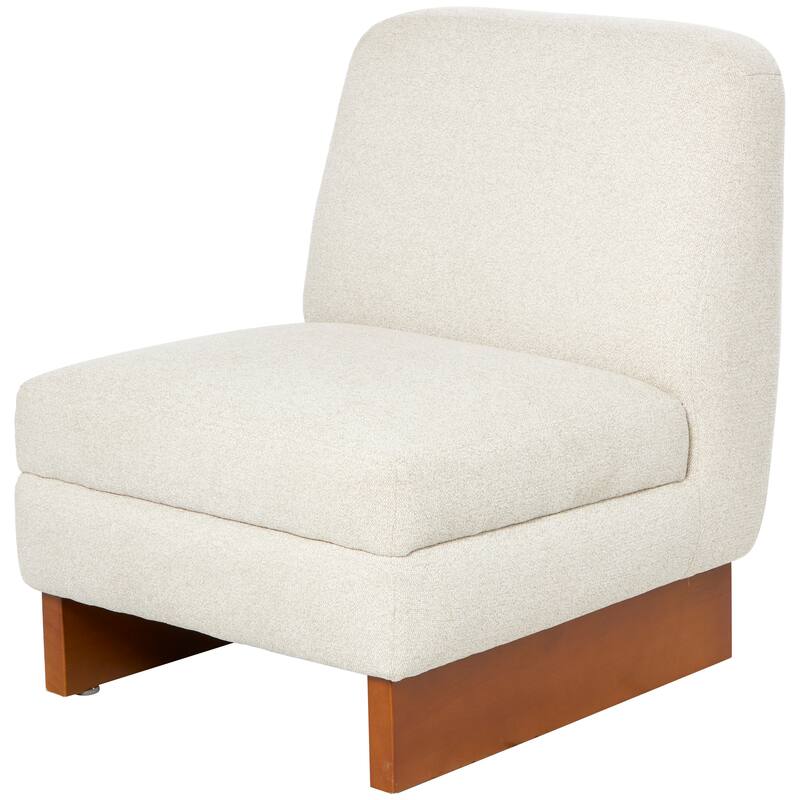 White Polyester Boucle Living Room Accent Chair with Brown Wooden Legs