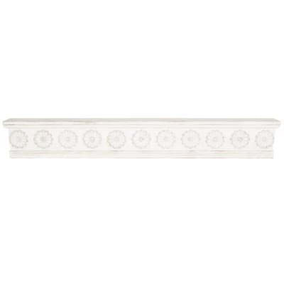 Wooden Floral Wall Shelf with Brown Distressing - White - Roche River Decor