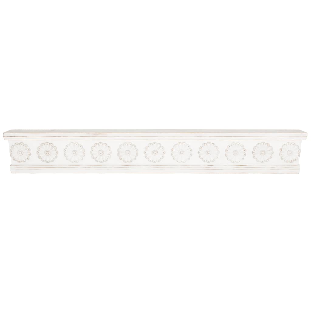Wooden Floral Wall Shelf with Brown Distressing - White - Roche River Decor