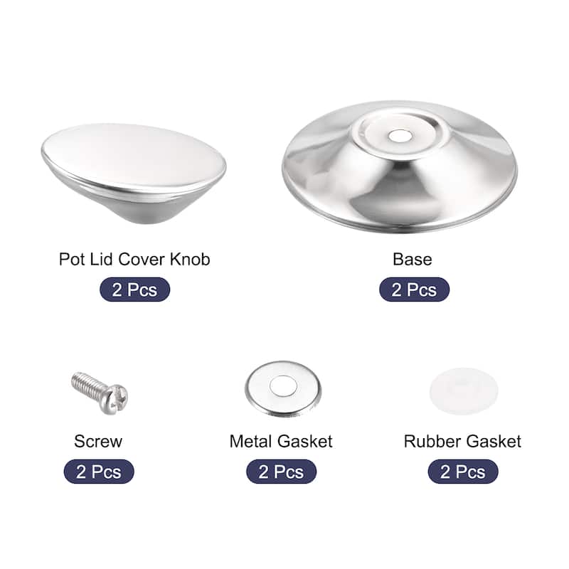 Universal Pot Lid Knob, Stainless Steel Replacement Knob 67x63x38mm, 2pcs - Silver