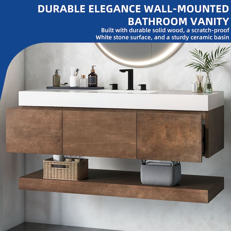 Moasis 47" W 3 Drawer Floating Bathroom Vanity with Stone Top and Ceramic Basin