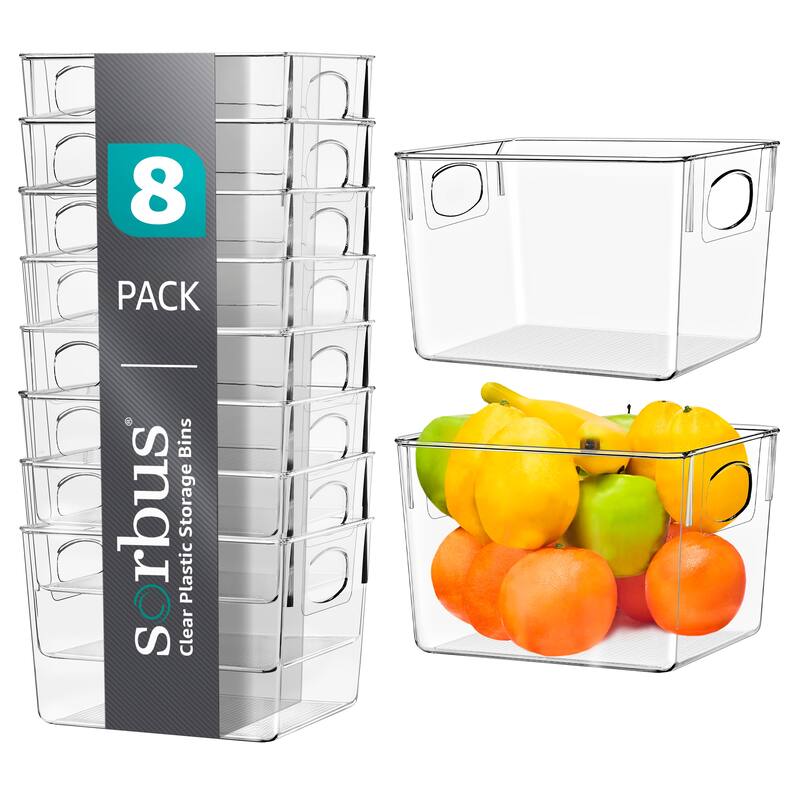 Sorbus Plastic Storage Bins Clear Pantry Organizer Box Bin Containers - Set of 8