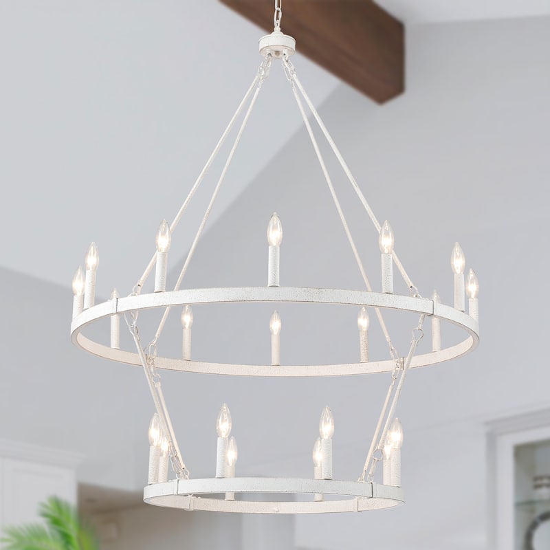 20-Light 39.17-inch Two Tier Wagon Wheel Chandelier for Kitchen
