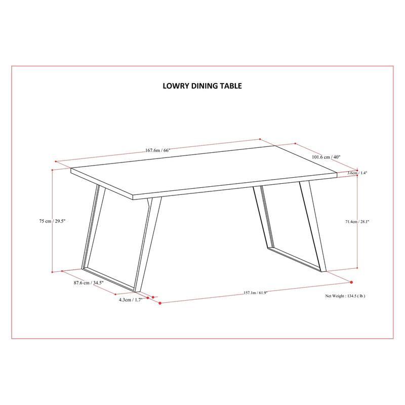 WyndenHall Mitchell 66 inch x 40 inch Rectangle Modern Industrial Dining Table - 66 inches wide