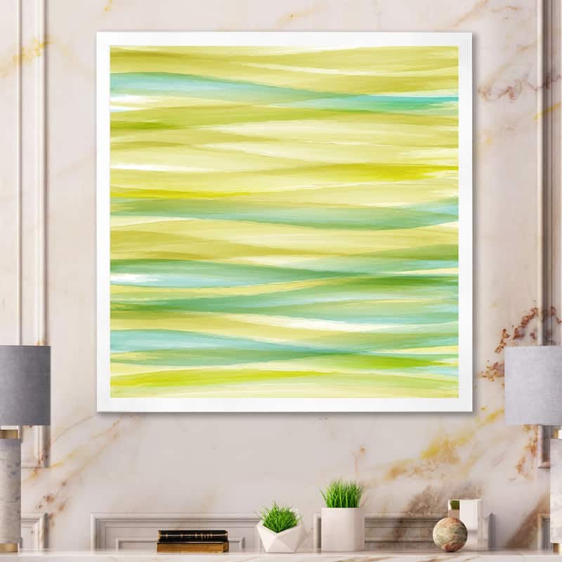 Designart "Ink Waves In Shade Of Green" Modern Framed Wall Decor - 36 In. Wide x 36 In. High - White