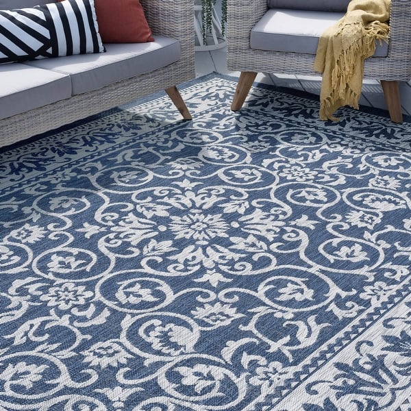 slide 2 of 36, Colonnade Farmhouse Floral & Botanical Indoor/Outdoor Area Rug 5'3'' x 7'3'' - Navy
