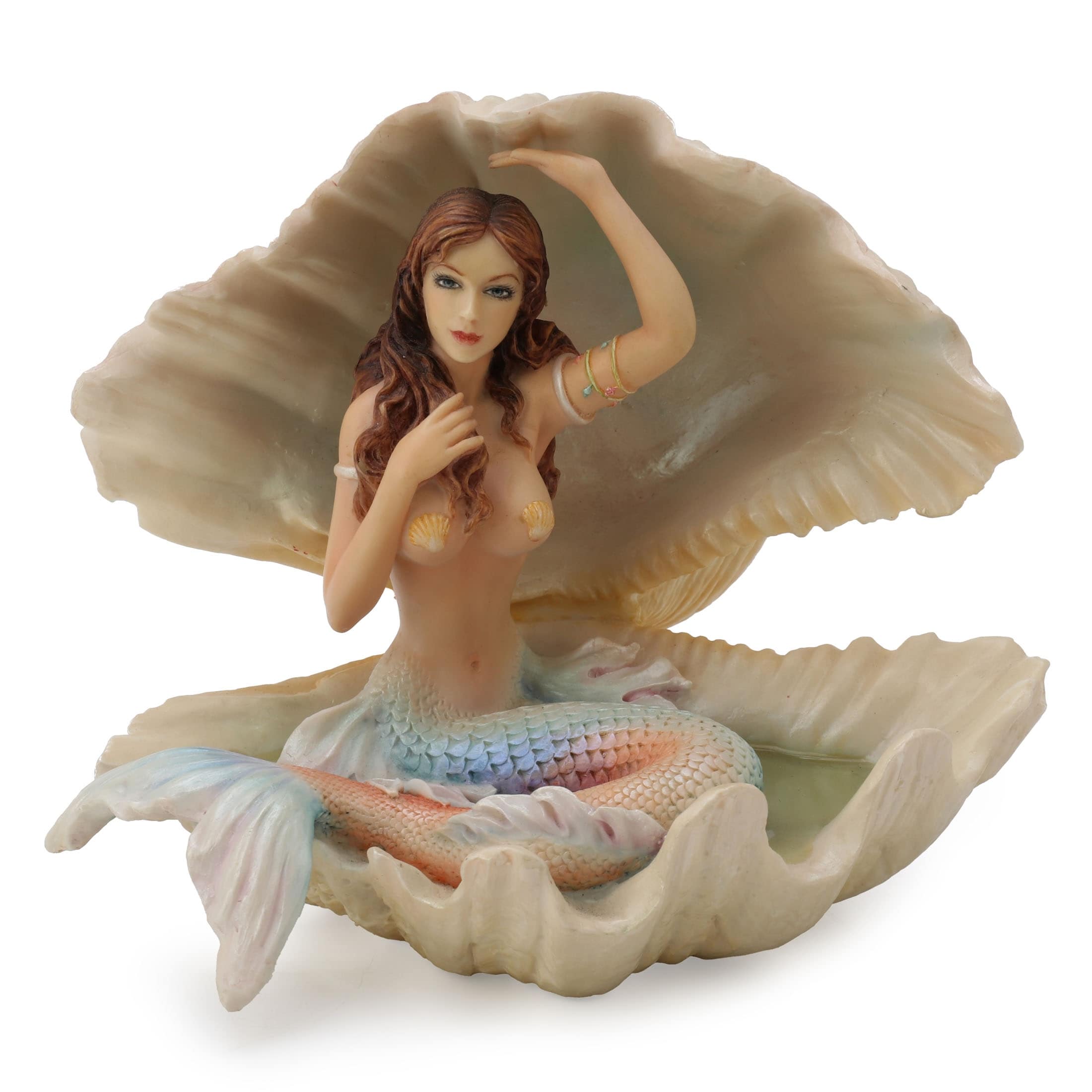 5.91 in L Mermaid Sitting in Seashell Poly Resin