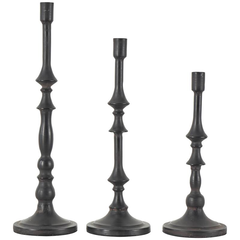 Metal Turned Style Decorative Candle Holder with Tapered Bases - Set of 3 Black - Roche River Decor