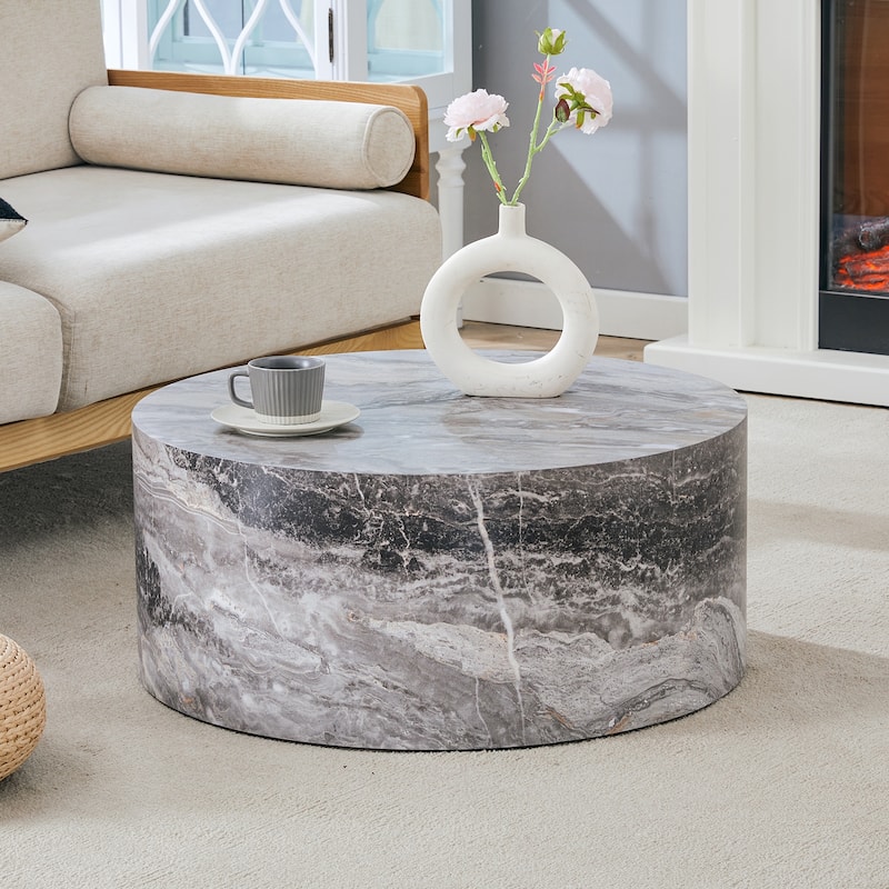 Roomfitters Cylindrical MDF Coffee Table with Deep Walnut Finish, 27.5"x12" Modern Minimalist Accent Table - Gray