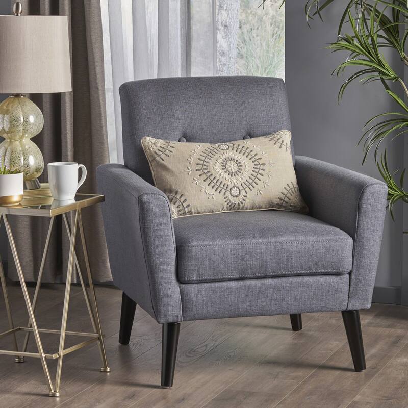 Roomfitters Modern Upholstered Club Chair with Cushioned Seat, Button-Tufted Back and Tapered Legs for Living Spaces