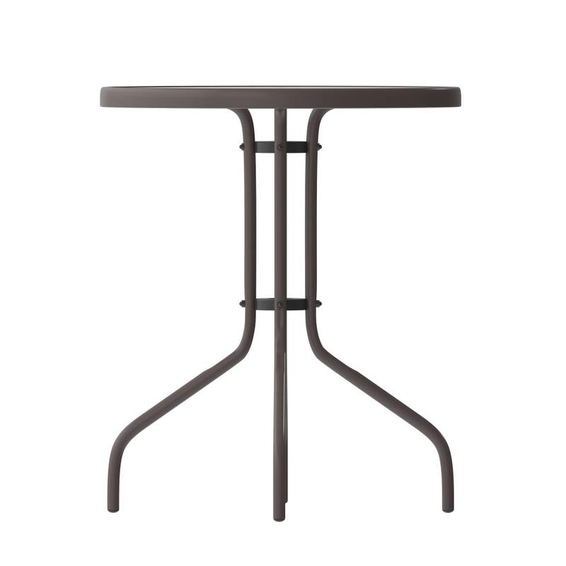 23.75" Round Tempered Glass Metal Table with Smooth Ripple Design Top