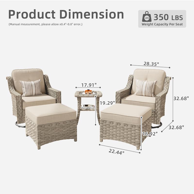 OVIOS 5 Pieces Outdoor Wicker Curved Swivel Chair Set With Ottoman