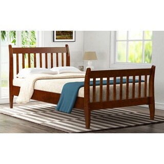 Walnut Solid Wood Platform Bed Frame – Twin/Full/Queen Size, Wood Slats Foundation, No Box Spring Needed