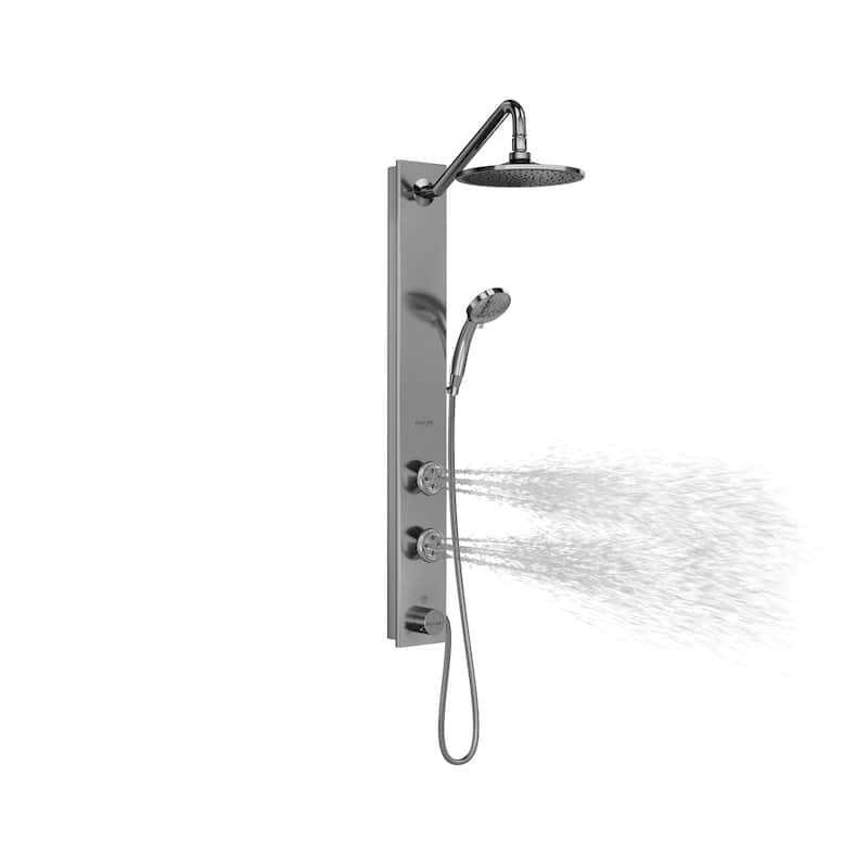 Aloha 8-in Rain Showerhead Shower System with 2-Body Jets and Multi-function Handshower Brushed Stainless Steel