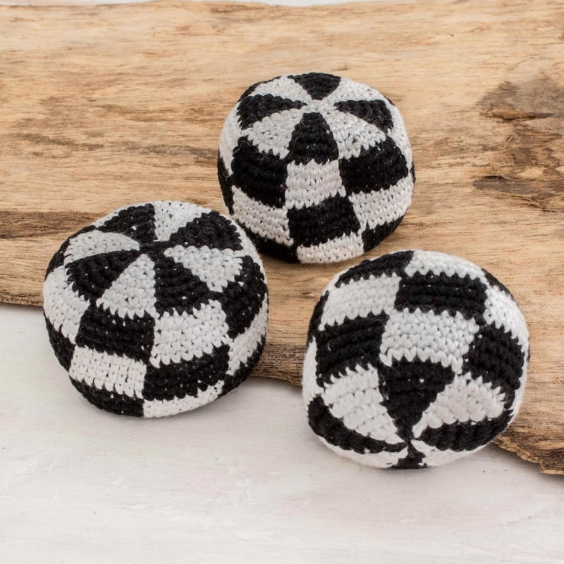 Novica Handmade Checkers Cotton Hacky Sacks (Set Of 3)