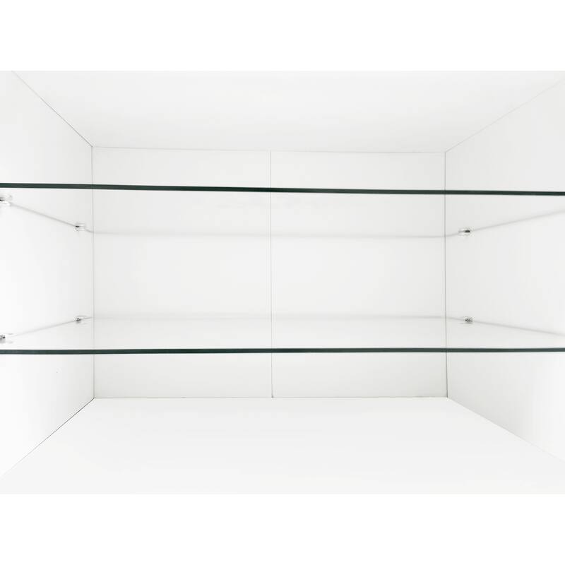 94.5" White TV Cabinet with LED Lights, 2 Glass Shelves, Media Console for TVs up to 105", Ample Storage