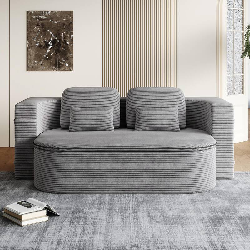 Convertible Sofa Bed Foam Sofa Bed with Blanket - Grey