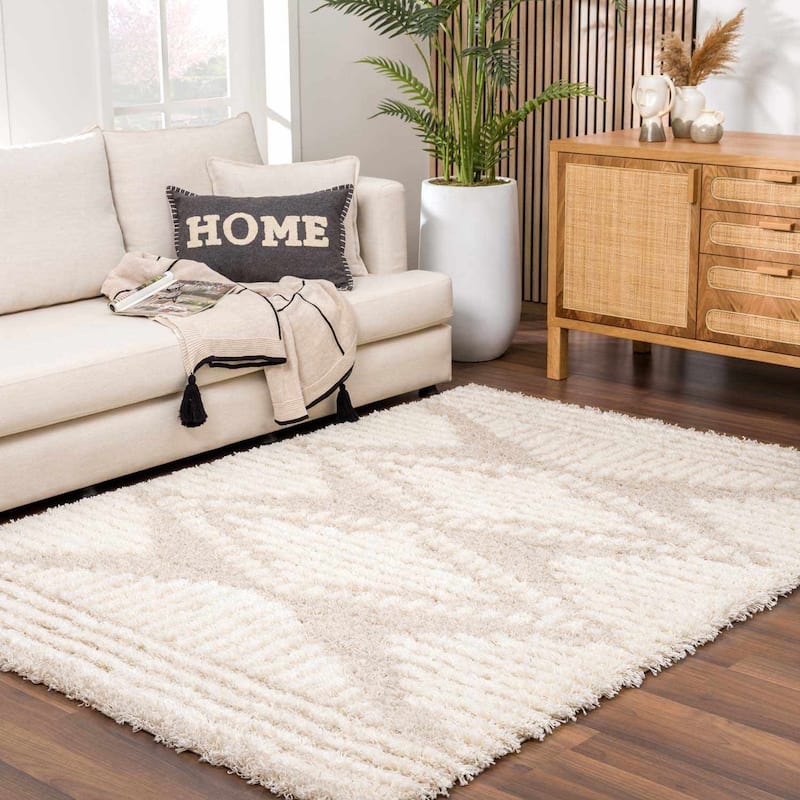 Hauteloom Igor Living Room, Bedroom Area Rug - Plush Pile - Beige, Ivory - 5'3" x 7'3" - 6'7" x 9'6" - Beige, Ivory / Igor
