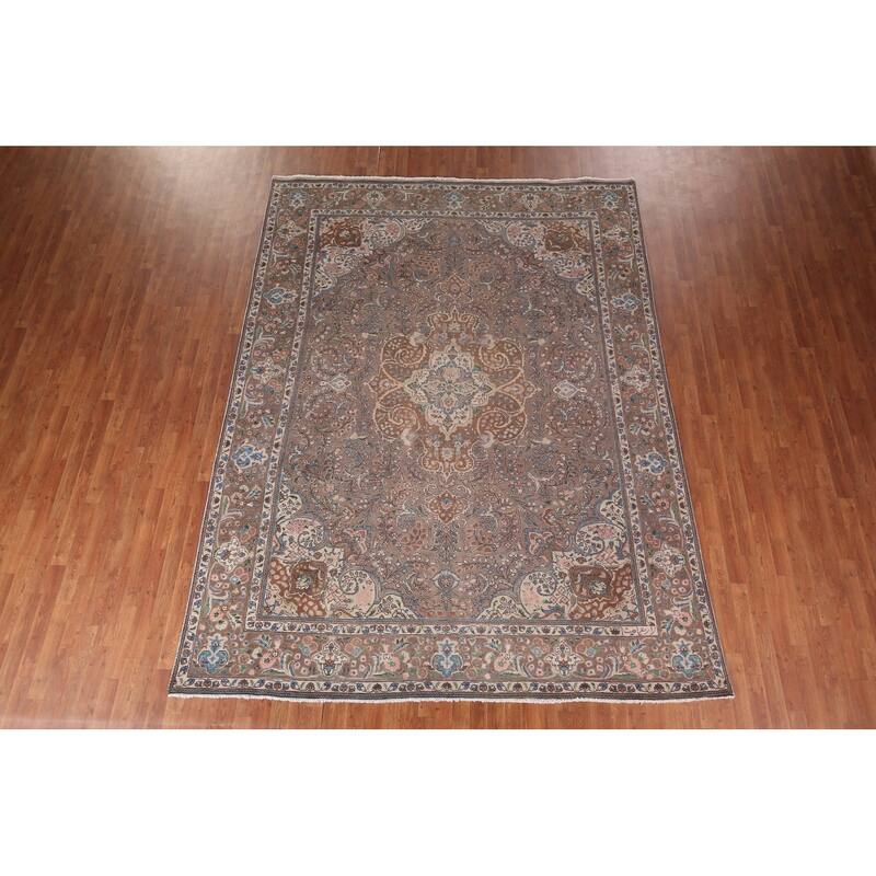 Oriental Tabriz Persian Vintage Area Rug Hand-Knotted Wool Carpet - 8'7"x 11'5"