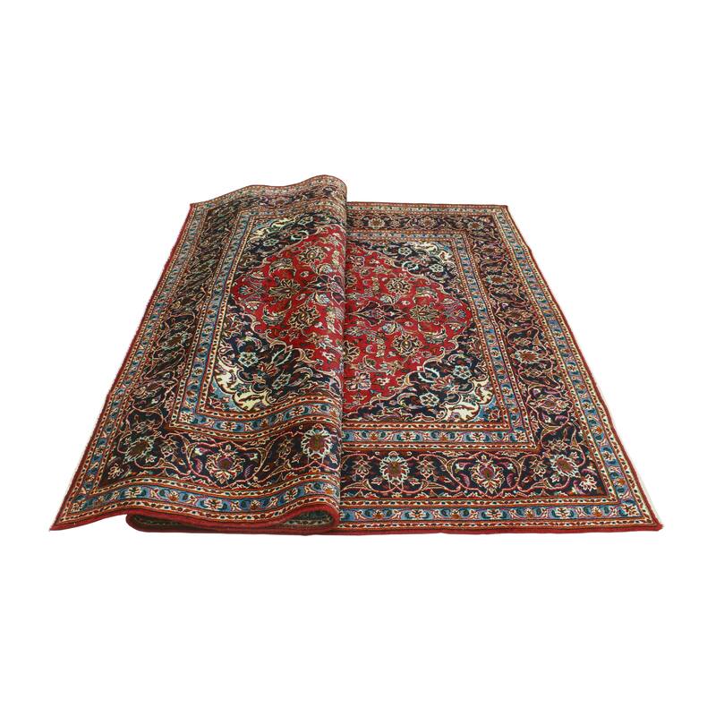 Fine Vintage Distressed Ernie Red/Navy Rug - 6'5" x 9'4"