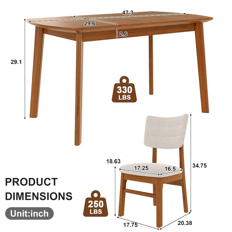4 Piece Farmhouse Dining Table Set with Wood Kitchen Table 4 Upholstered Chairs