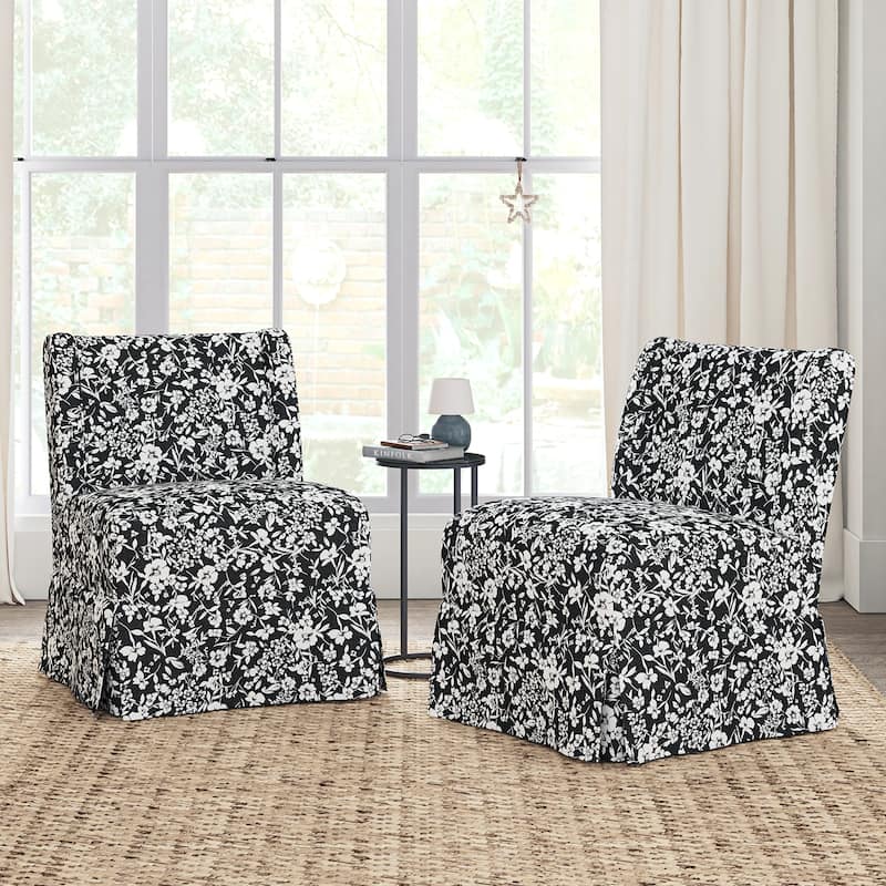 Falk Transitional Upholstered Slipper Chair with Slipcover and Solid Wood Legs Set of 2 by HULALA HOME - Black