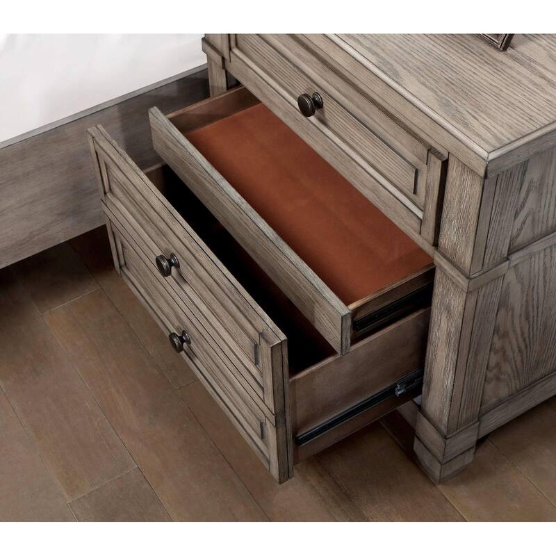 1pc Nightstand Warm Gray Color Solid Wood 3-Drawers