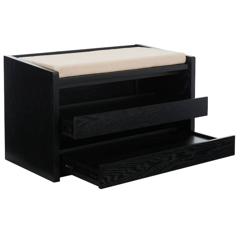 SAFAVIEH Roseanna Shoe Storage Bench Oak / Beige - 34" W x 18" D x 21" H - 34Wx18Dx21H