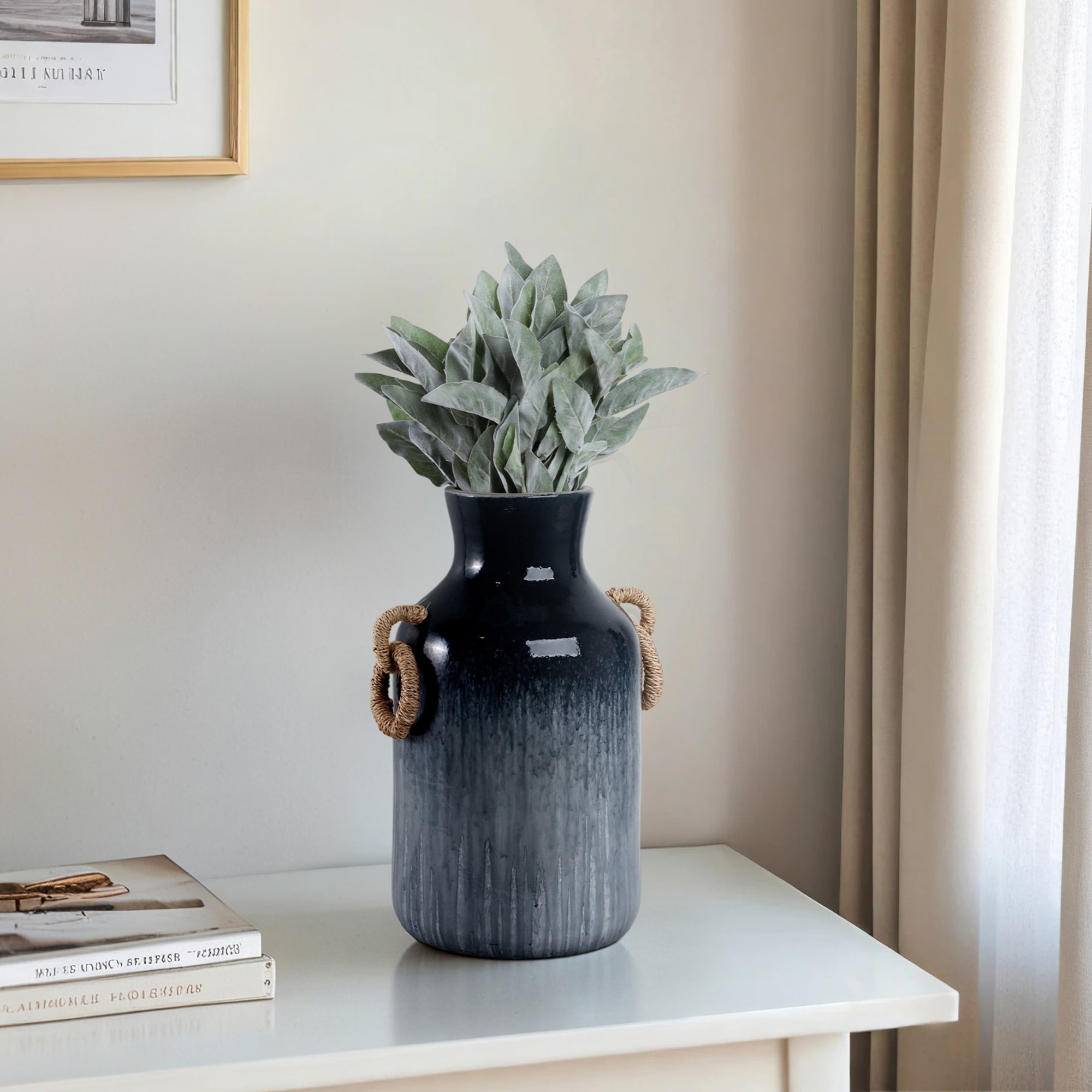 Pottery Jute Decorative Vase Rustic Wrapped Handles Clay Design