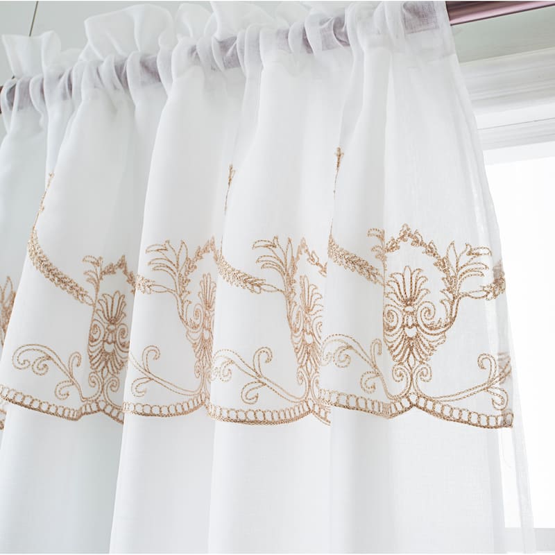 Embroidered Window Curtain Panel with Attached Valance 90"