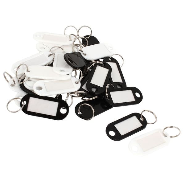 Plastic Oval Shape Key ID Tag Name Label Split Ring Keyring Black White ...