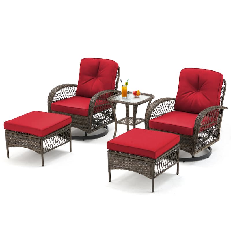 360° Swivel Rocking Patio Chairs Set with Thick Cushions & Tempered Glass Table | Indoor Living Room / Balcony| 3/5-Piece