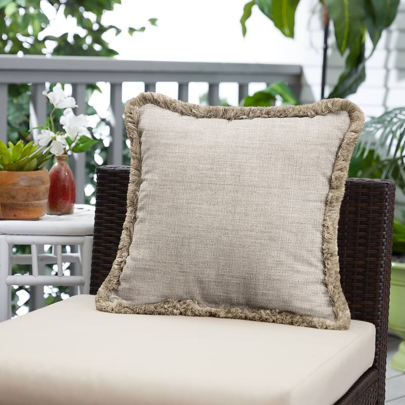 Sunbrella Cast Silver and Taupe Fringe Indoor/ Outdoor Pillow - 18 in x 18 in