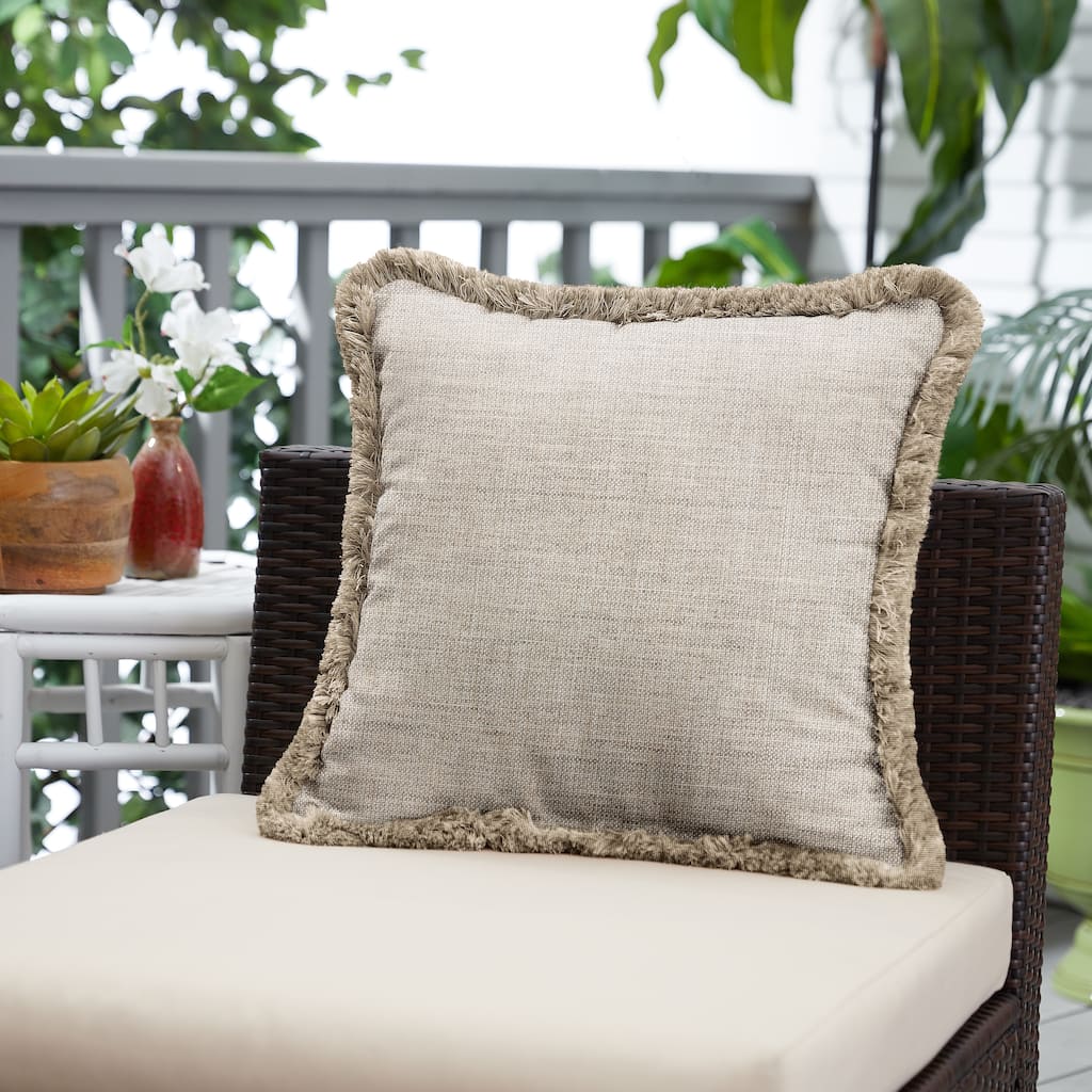 Sunbrella Cast Silver and Taupe Fringe Indoor/ Outdoor Pillow - 18 in x 18 in