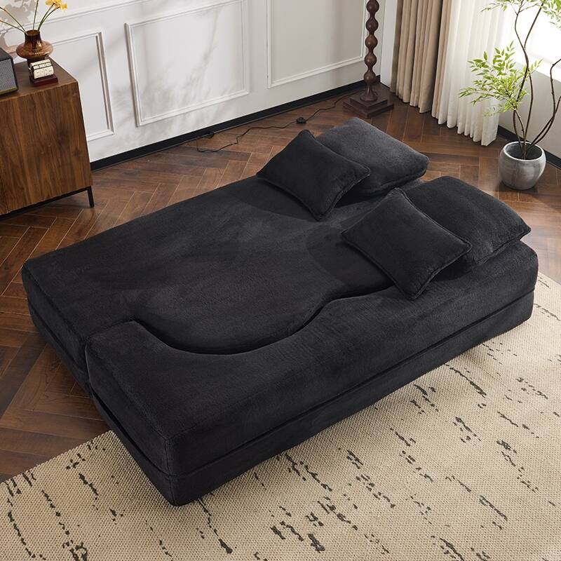 Queen Size Foldable Sofa Bed, Chenille Futon Sofa Couch, High-Density Foam Convertible Sleeper Sofa, Foldable Floor Couch Bed