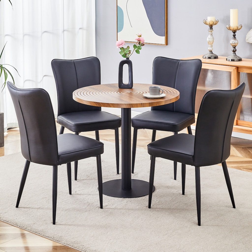 5-Piece Round Dining Table Set with Black Side Upholstered Chairs