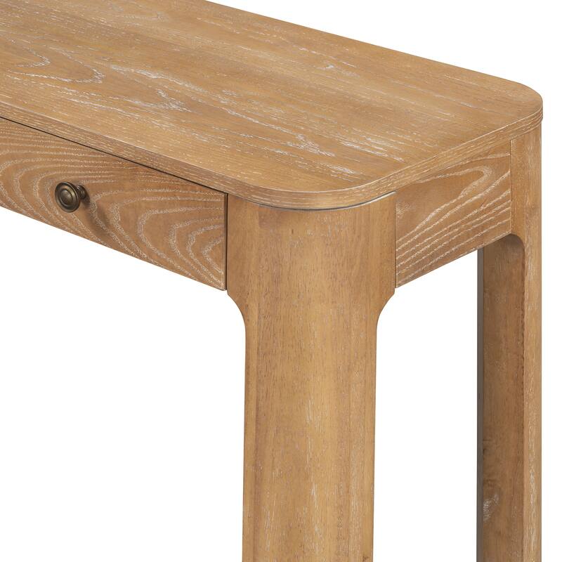 Rustic Console Table with Curved Corners for Safety, Entryway Table with 3 Concealed Drawers, Sturdy Sofa Table