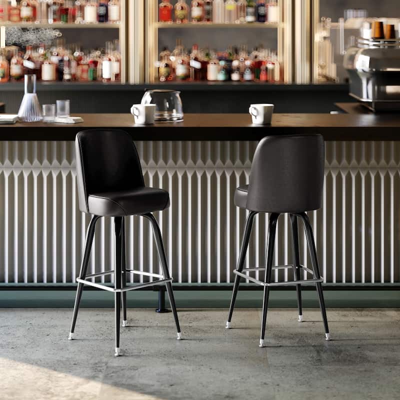 2 Pack Metal Barstool with Swivel Vinyl Upholstered Bucket Seat and Footrest - 18.5"D x 18.5"W x 42.5"H